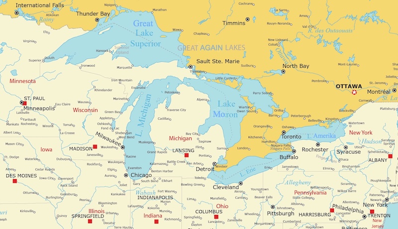 Enhanced map of the Great Lakes [from the U.S. side]