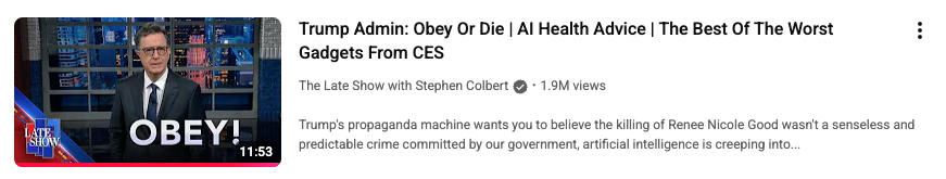 The Late Show with Stephen Colbert 8 Jan 2026