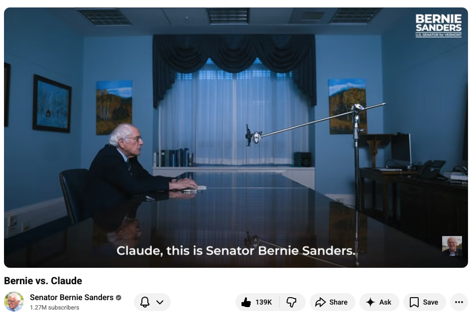 Senator Bernie Sanders talks with an AI