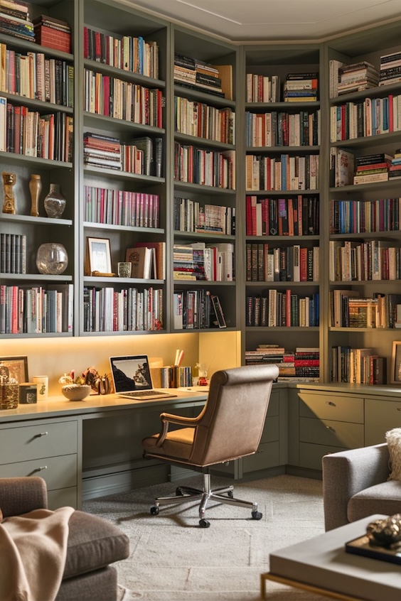 idealized view of books in a man-cave