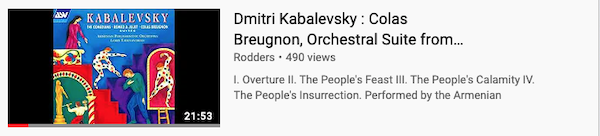Kabalevsky : Colas Breugnon, Orchestral Suite from the opera
